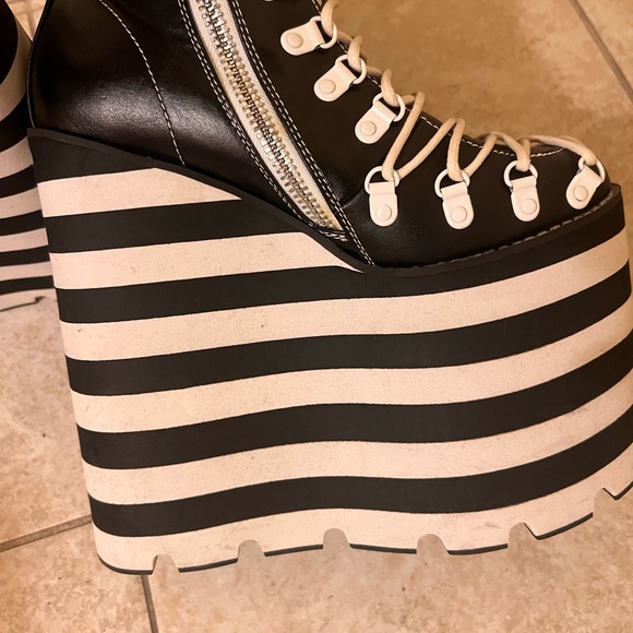 Dolls Kill Black and White Striped Platform Boots - Picture 8 of 11